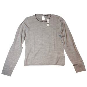 J.Crew Gray Merino Wool Sequin Embellished Crewneck Sweater L NWT